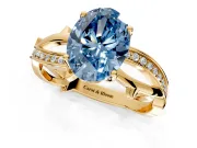 Solitaire Engagement Ring Setting for Fancy Blue Oval Center with Pave and Plain Crossover Band and Prong Head in Yellow Gold