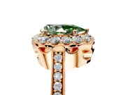 Floral Halo Engagement Ring Setting for Fancy Green Pear-Shaped Center with Large Halo Accents and Prong Head in Rose Gold