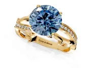 Solitaire Engagement Ring Setting for Fancy Blue Round Cut Center with Pave and Plain Crossover Band and Prong Head in Yellow Gold