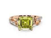Leaf Motif Engagement Ring Setting for Fancy Yellow Asscher Cut Center with Pave Band and Prong Head in Rose Gold
