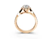 Halo Engagement Ring Setting for Oval Center with Narrow Pave Split Shank and Prong Head in Rose Gold