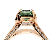 Solitaire Engagement Ring Setting for Fancy Green Emerald Cut Center with Accented Split Shank and Prong Head in Rose Gold