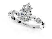 Solitaire Engagement Ring Setting for Pear-Shaped Center with Beaded Bezel Station Band and Prong Head in White Gold