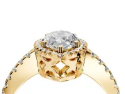 Accent Halo Engagement Ring Setting for Marquise Center with Full-Length Pave Band and Prong Head in Yellow Gold