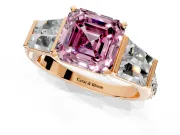 Channel-Set Engagement Ring Setting for Fancy Pink Asscher Cut Center with Baguette Band and Prong Head in Rose Gold