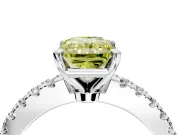 Solitaire Engagement Ring Setting for Fancy Yellow Radiant Cut Center with Single Row Accent Band and Prong Head in Platinum