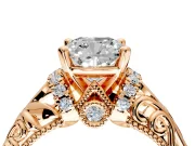 Solitaire Engagement Ring Setting for Cushion Cut Center with Filigree Accent Basket and Prong Head in Rose Gold