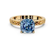 Solitaire Engagement Ring Setting for Fancy Blue Cushion Cut Center with Scrollwork Band and Prong Head in Yellow Gold