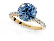 Solitaire Engagement Ring Setting for Fancy Blue Round Cut Center with Micro Pave Band and Prong Head in Yellow Gold