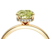 Hidden Halo Engagement Ring Setting for Fancy Yellow Cushion Cut Center with Plain Band and Tall Prong Head in Yellow Gold