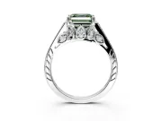 Cathedral Engagement Ring Setting for Fancy Green Asscher Cut Center with Antique-Style Pave Band and Prong Head in Platinum