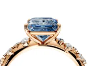 Cluster Engagement Ring Setting for Fancy Blue Princess Cut Center with Round Cut Accent Band and Prong Head in Rose Gold