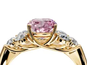 Cluster Engagement Ring Setting for Fancy Pink Cushion Cut Center with Round Cut Accent Frame and Prong Head in Yellow Gold