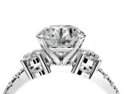 3 Stone Engagement Ring Setting for Round Cut Center with Round Cut Side Accents and Prong Head in Sterling Silver