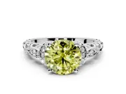 Solitaire Engagement Ring Setting for Fancy Yellow Round Cut Center with Filigree Band and Prong Head in Platinum