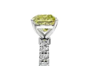 Open Basket Engagement Ring Setting for Fancy Yellow Cushion Cut Center with Pave Band and Prong Head in Platinum