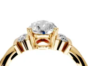 Solitaire Engagement Ring Setting for Pear-Shaped Center with Grooved Bar Accent Band and Prong Head in Yellow Gold