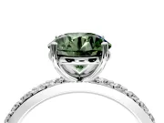 Solitaire Engagement Ring Setting for Fancy Green Round Cut Center with Round Cut Pave Band and Prong Head in Platinum