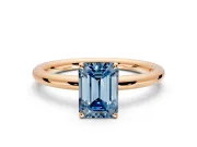 Low-Set Solitaire Engagement Ring Setting for Fancy Blue Emerald Cut Center with Thin Plain Band and Prong Head in Rose Gold