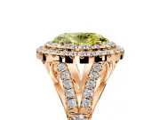 Double Halo Engagement Ring Setting for Fancy Yellow Oval Center with Narrow Pave Split Shank and Prong Head in Rose Gold
