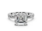 Solitaire Engagement Ring Setting for Asscher Cut Center with Scrollwork Band and Prong Head in Platinum