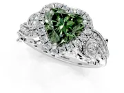 Milgrain Halo Engagement Ring Setting for Fancy Green Heart-Shaped Center with Shoulder Bezels and Prong Head in Platinum