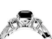3 Stone Engagement Ring Setting for Fancy Black Emerald Cut Center with Pave Split Shank and Prong Head in Sterling Silver