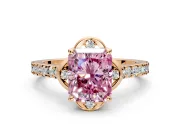 Floral Engagement Ring Setting for Fancy Pink Radiant Cut Center with Pave Band and Floral Prong Head in Rose Gold