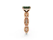 Solitaire Engagement Ring Setting for Fancy Green Emerald Cut Center with Marquise Panel Band and Prong Head in Rose Gold