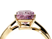 Solitaire Engagement Ring Setting for Fancy Pink Princess Cut Center with Plain Bypass Twist Band and Prong Head in Yellow Gold