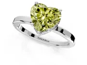 Hidden Halo Engagement Ring Setting for Fancy Yellow Heart-Shaped Center with Wide Flat Plain Band and Prong Head in White Gold