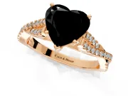 Solitaire Engagement Ring Setting for Fancy Black Heart-Shaped Center with Twisted Pave Split Shank and Prong Head in Rose Gold