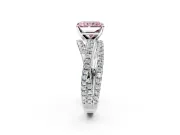 Solitaire Engagement Ring Setting for Fancy Pink Radiant Cut Center with Woven 3-Strand Pave Band and Prong Head in White Gold
