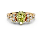 Cluster Engagement Ring Setting for Fancy Yellow Pear-Shaped Center with Bezel Accent Clusters and Prong Head in Yellow Gold
