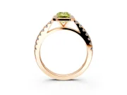 Halo Engagement Ring Setting for Fancy Yellow Emerald Cut Center with Full Pave Band and Prong Head in Rose Gold