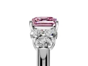 Cluster Engagement Ring Setting for Fancy Pink Asscher Cut Center with Round Cut Accent Frame and Prong Head in Sterling Silver