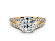 Solitaire Engagement Ring Setting for Round Cut Center with Pave Split Shank and Prong Head in Yellow Gold