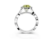 Halo Engagement Ring Setting for Fancy Yellow Round Cut Center with Twist Band and Prong Head in White Gold