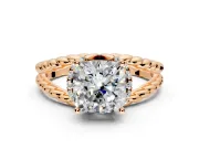 Halo Engagement Ring Setting for Cushion Cut Center with Rope Twist Split Shank and Prong Head in Rose Gold