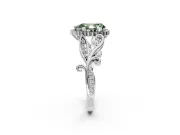 Halo Engagement Ring Setting for Fancy Green Pear-Shaped Center with Leaf Motif Split Shank and Prong Head in Platinum
