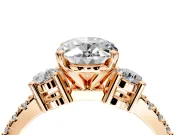 3 Stone Engagement Ring Setting for Oval Center with Round Cut Side Accents and Prong Head in Rose Gold
