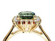 Starburst Halo Engagement Ring Setting for Fancy Green Radiant Cut Center with Thin Round-Wire Band and Prong Head in Yellow Gold