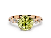 Cluster Engagement Ring Setting for Fancy Yellow Round Cut Center with Round Cut Accent Band and Prong Head in Rose Gold