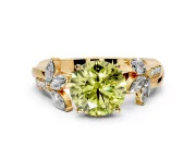 Floral Engagement Ring Setting for Fancy Yellow Round Cut Center with Trailing Marquise Accents and Prong Head in Yellow Gold