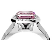 Halo Engagement Ring Setting for Fancy Pink Asscher Cut Center with Knife Ridge Cathedral Band and Prong Head in Platinum