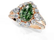 Halo Engagement Ring Setting for Fancy Green Pear-Shaped Center with Two-Strand Split Shank and Prong Head in Rose Gold
