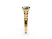 Solitaire Engagement Ring Setting for Fancy Green Oval Center with Filigree Band and Prong Head in Yellow Gold