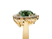 Starburst Halo Engagement Ring Setting for Fancy Green Heart-Shaped Center with Flat Cathedral Band and Prong Head in Yellow Gold