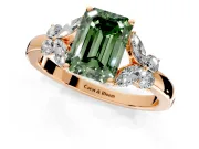 Solitaire Engagement Ring Setting for Fancy Green Emerald Cut Center with Marquise Flower Shoulders and Prong Head in Rose Gold
