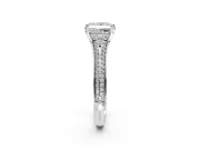 Solitaire Engagement Ring Setting for Princess Cut Center with Pave Rail Split Shank and Prong Head in Sterling Silver